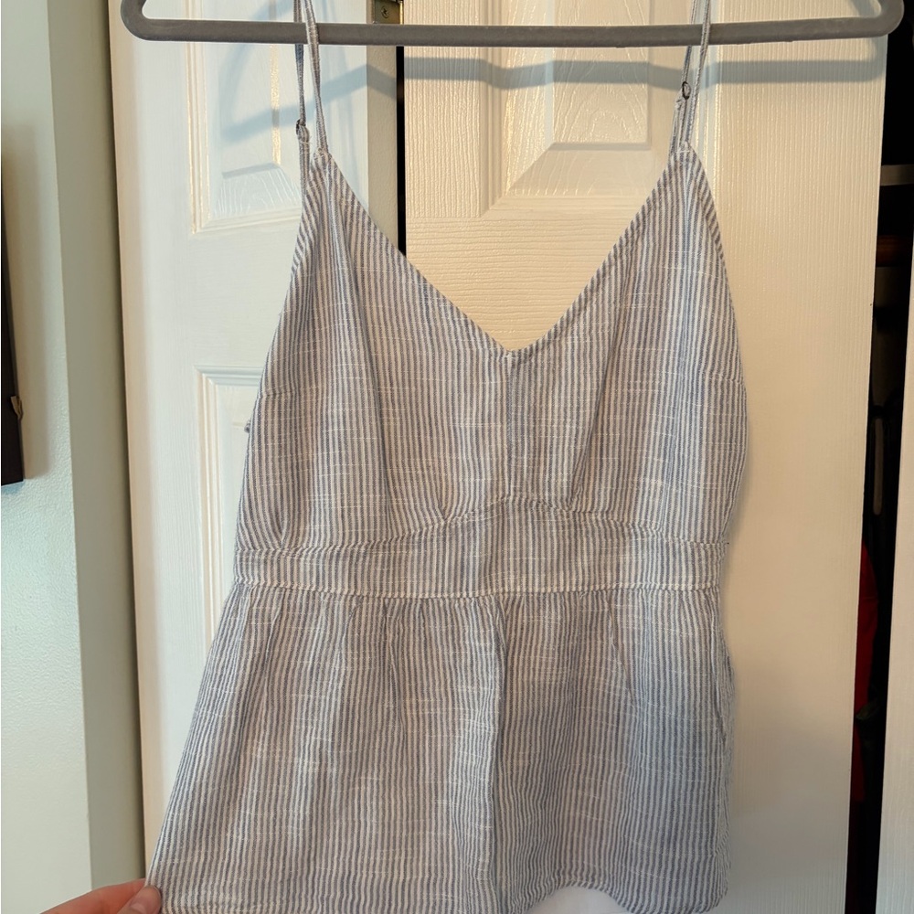 Abercrombie & Fitch Blue and White Striped Linen-Blend Camisole